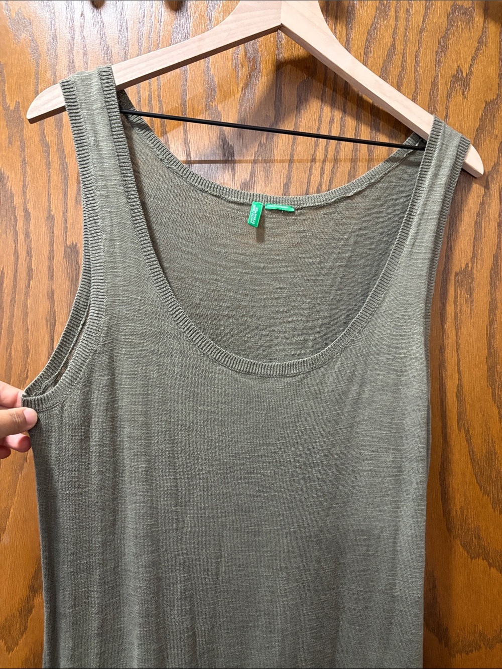 United Colors of Benneton Olive Knit Sweater Maxi Tank Dress 100 Cotton Large - Picture 4 of 8